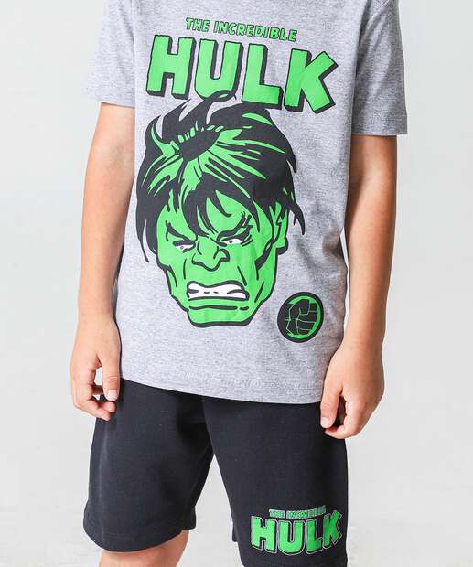 Conjunto Infantil Mescla Hulk Marvel Tam 4 a 10 Cinza