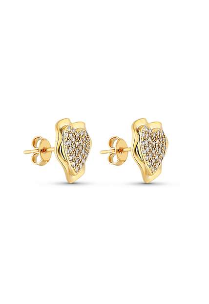 Brinco Semijoia De Coração Cravejado Com Micro Zircônias Banho Em Ouro 18 k