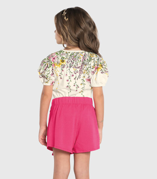 Conjunto Infantil Blusa Com Shorts Saia Trick Nick Bege