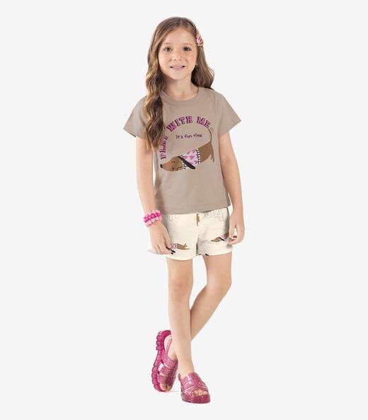 Conjunto Blusa Com Shorts Rovi Kids Marrom