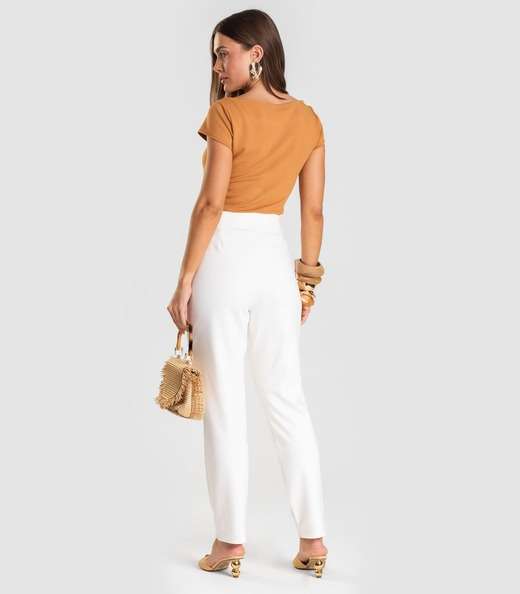 Calça Feminina em Malha Ponto Roma Dianna Bege