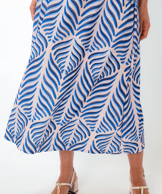 Vestido Midi Feminino Ciganinha Estampado Marisa Azul