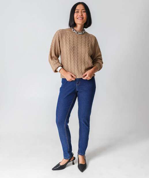 Suéter Feminino Trançado Textura Marisa Marrom