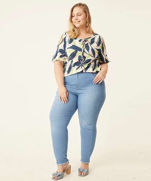 Blusa Plus Size Feminina Estampada Manga Curta Marisa