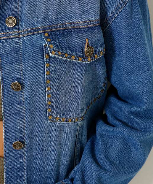 Jaqueta Feminina Jeans Tachas Marisa