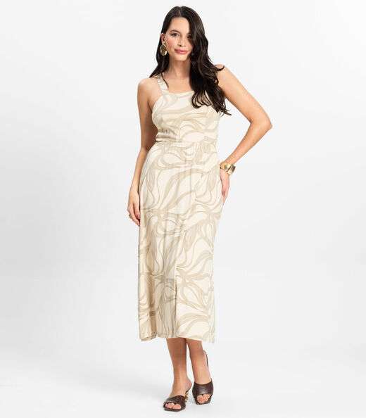 Vestido Midi em Viscotorcion Rovitex Bege