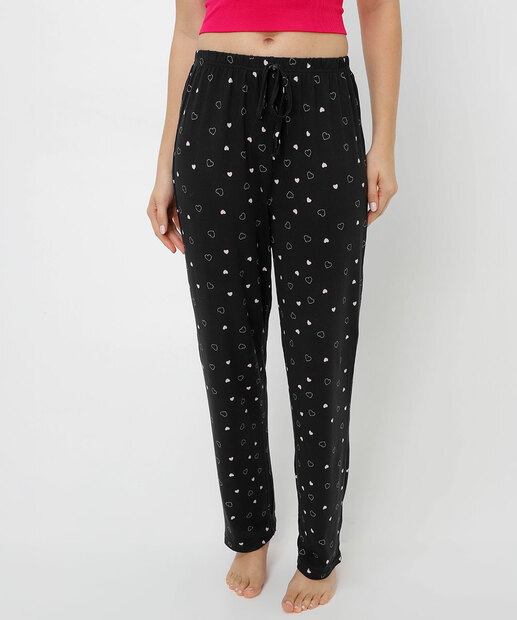 Calça Pijama Feminino Avulsa Corações Marisa Preto