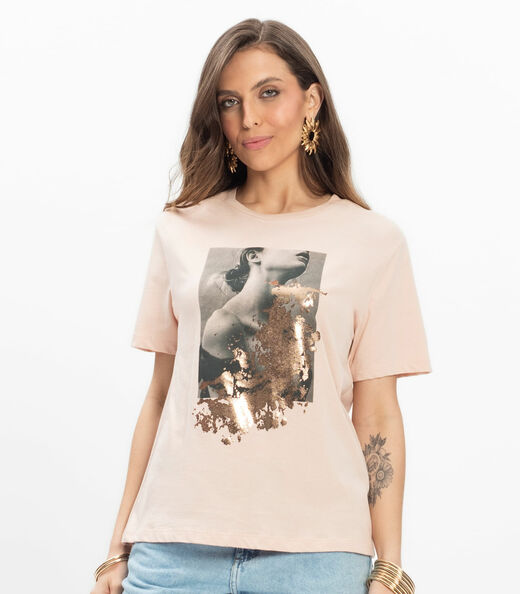 T-shirt em Meia Malha Feminina Endless Baunilha