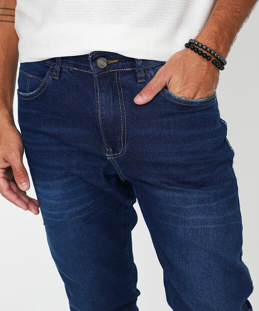 Calça Masculina Jeans Reta Bolsos Gangster Azul