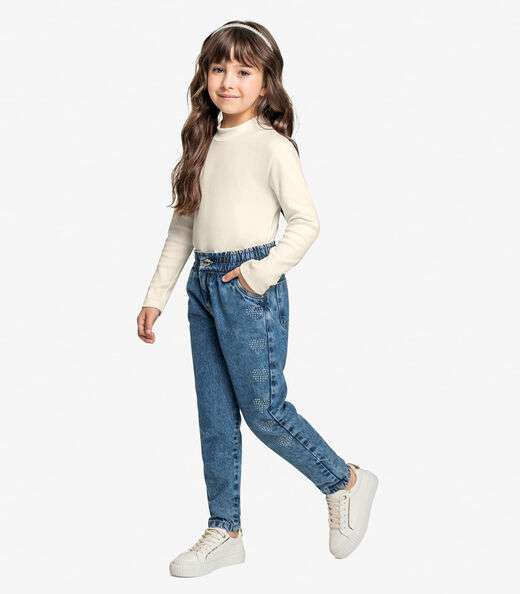 Calça Infantil Jeans Mom Com Strass Trick Nick Azul
