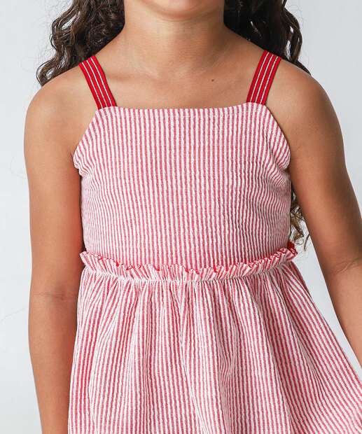 Vestido Infantil Listrado Tam 4 a 10 Vermelho