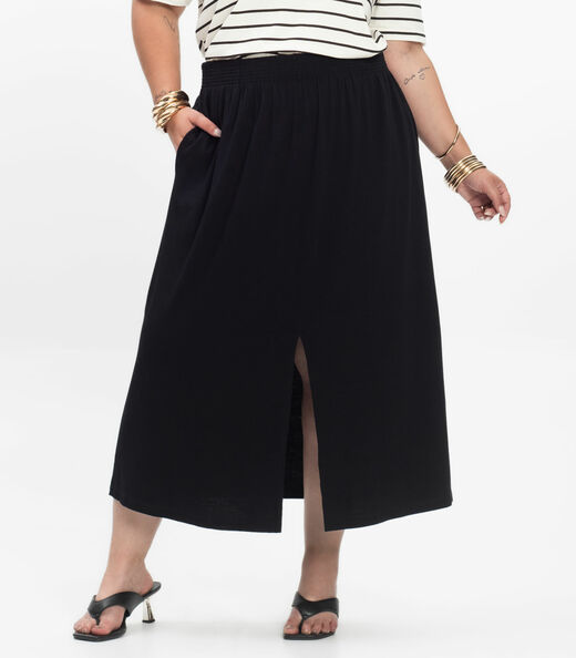 Saia Super Midi Feminina Plus Size Secret Glam Preto