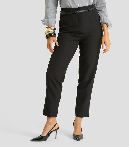Calça Feminina Com Cinto Alfaiataria Dianna Preto