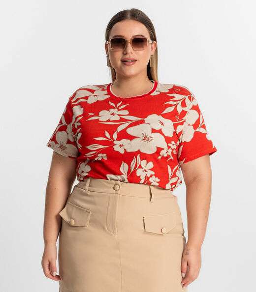 Blusa Plus Size Manga Curta Secret Glam Laranja