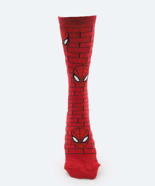 Meia Masculina Cano Longo Homem Aranha Vermelho