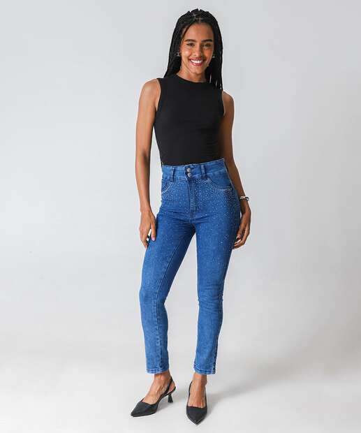 Image_Calça Jeans Skinny Feminina Strass Azul