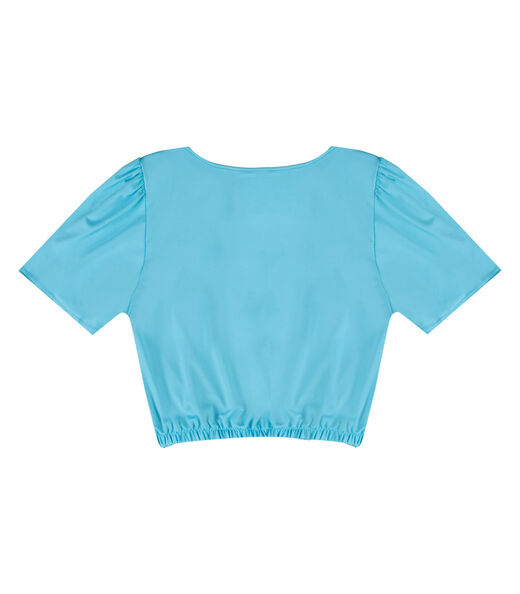 Blusa Feminina Com Franzido Na Manga Infinita Cor Azul