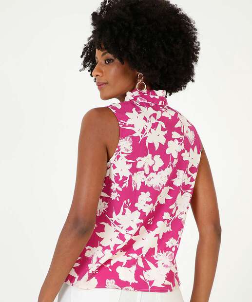 Blusa Regata Feminina Floral Gola Alta Amarração Marisa