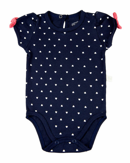 Kit Body Bebê Menina Cotton Estampado Coração I Love You To The Moon - Marinho