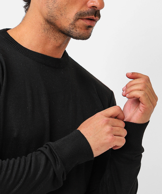 Suéter Masculino Tricô Básico Cinza Marisa Preto
