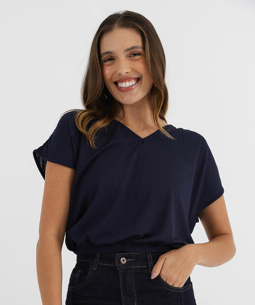 Image_Blusa Feminina Canelada Manga Curta Marisa Azul