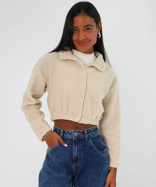 Image_Jaqueta Feminina Cropped Peluciada com Botões Marisa Bege