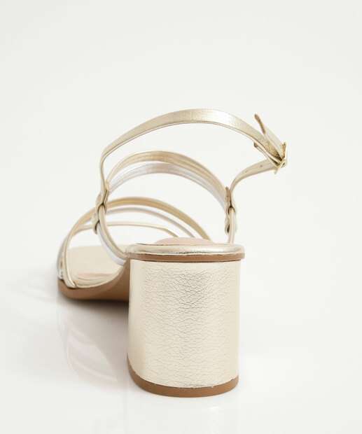 Sandália Salto Grosso Feminina Metalizada