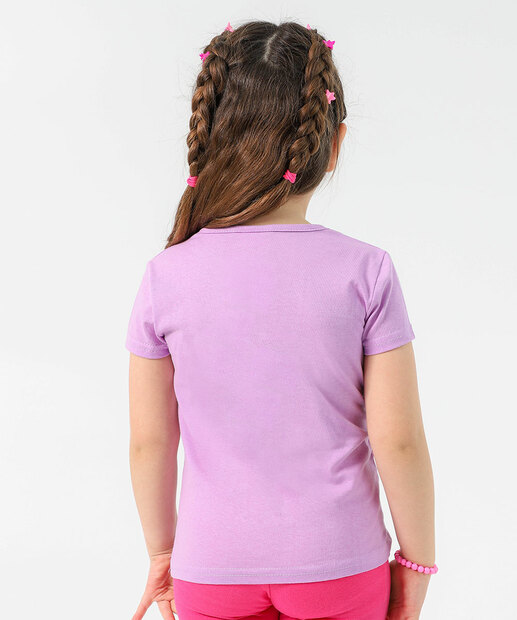 Blusa Infantil Manga Curta Estampa Love Marisa Tam 4 a 10 Lilás