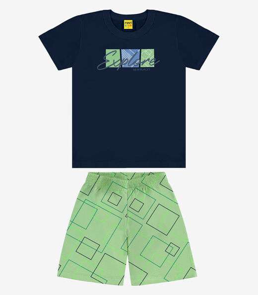 Conjunto Infantil Camiseta Com Bermuda Rovi Kids Azul