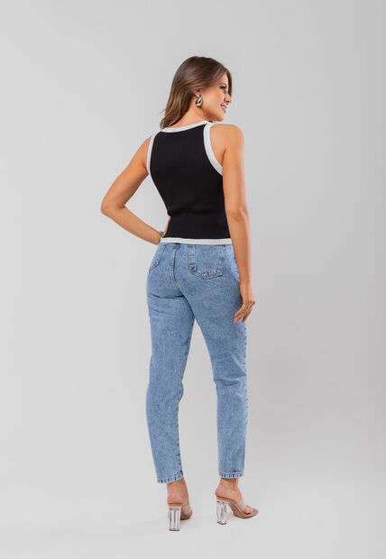 Regata Tricot Viés Colorido Branco Salvatore Fashion