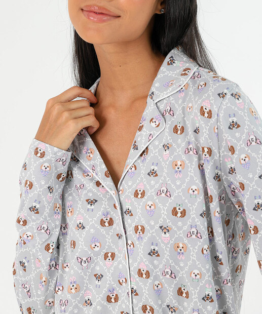 Pijama Americano Feminino Cachorro Marisa Cinza