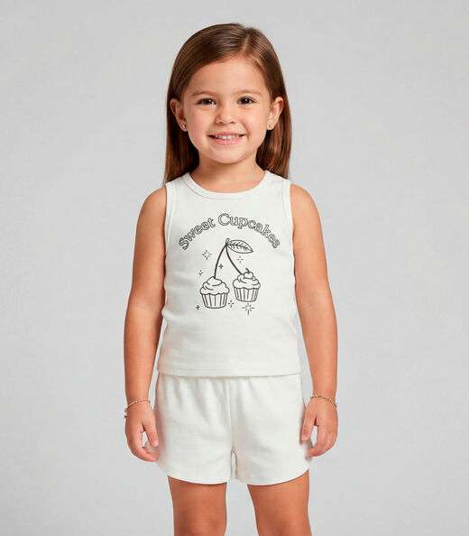 Conjunto Infantil Feminino Regata e Short Select Bege