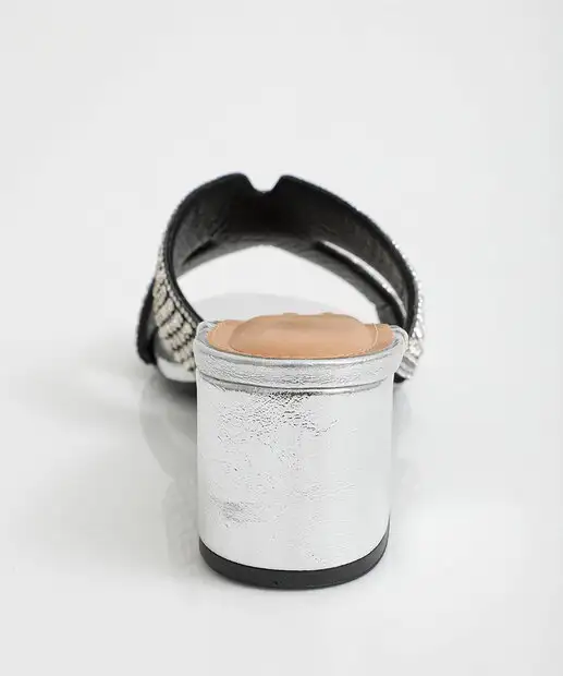 Tamanco Feminino Salto Grosso Metalizado Vizzano