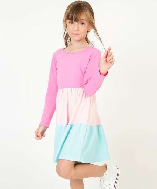 Vestido Infantil Manga Longa Recorte Marisa Tam 4 a 10