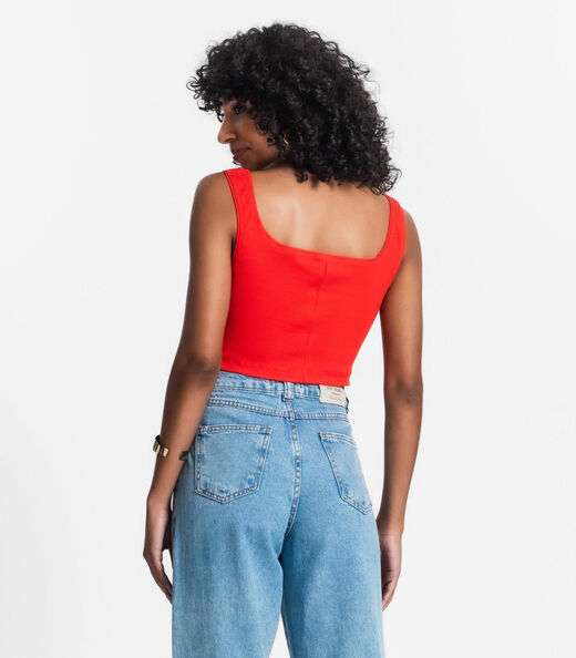 Top Cropped Ribana Básico Rovitex Laranja