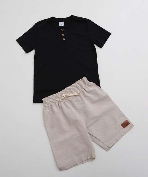 Image_Conjunto Infantil Botões Manga Curta MR Tam 4 a 10 Preto