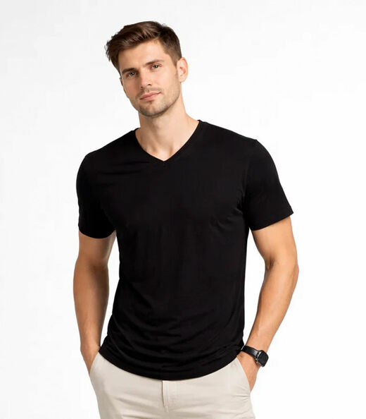 Image_Camiseta Masculina Básica Com Gola Em V Select Preto