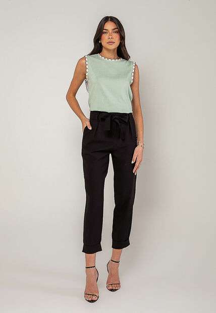 Regata Alfaiataria Com Renda nas Cavas E Gola Verde Salvatore