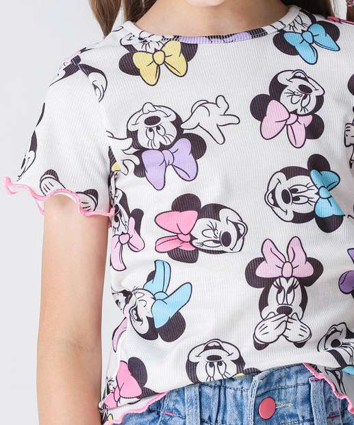 Blusa Infantil Canelada Minnie Tam 4 a 10 Off White