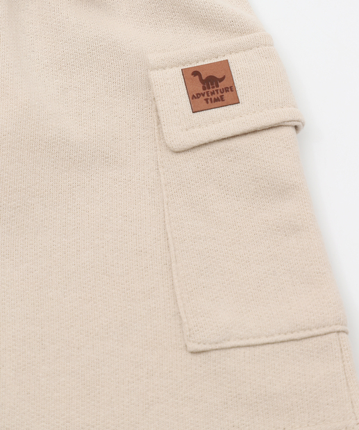 Bermuda Infantil Moletinho Cargo MR Tam 1 a 3 Bege