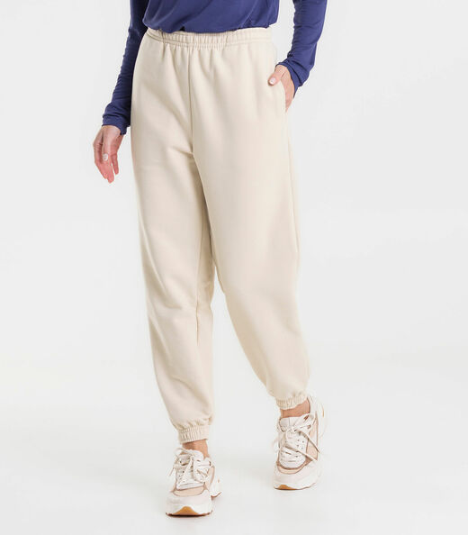 Calça Jogger Básica Moletom Peluciado Rovitex Bege