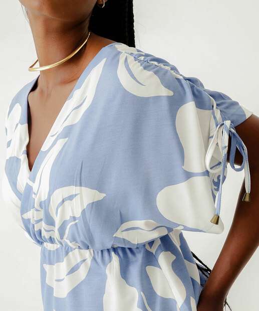 Blusa Manga Curta Estampa Feminina Marisa Azul