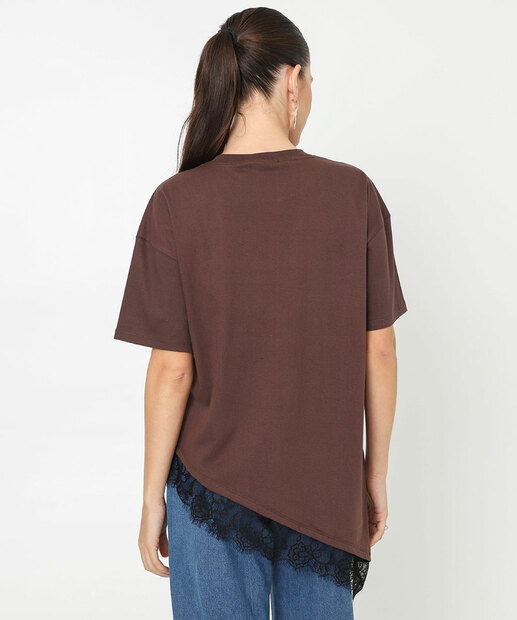 Camiseta Feminina Renda Assimétrica Marisa Marrom