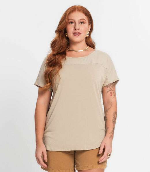 Blusa Feminina Plus Size Secret Glam Bege