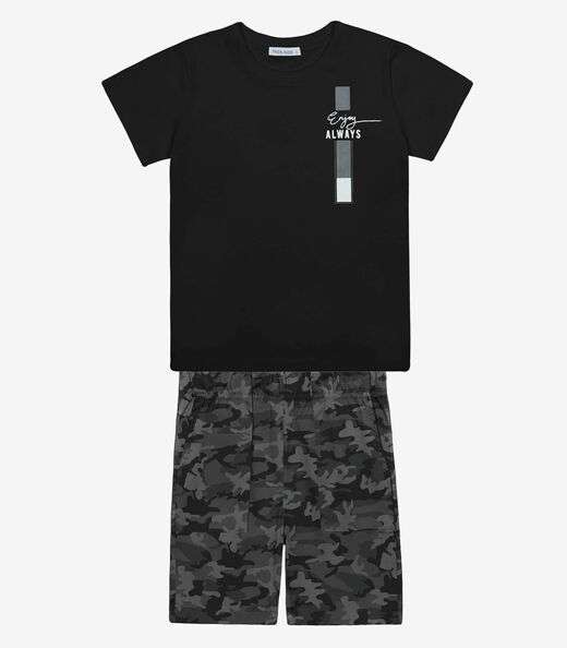 Conjunto Infantil Camiseta Com Bermuda Trick Nick Preto