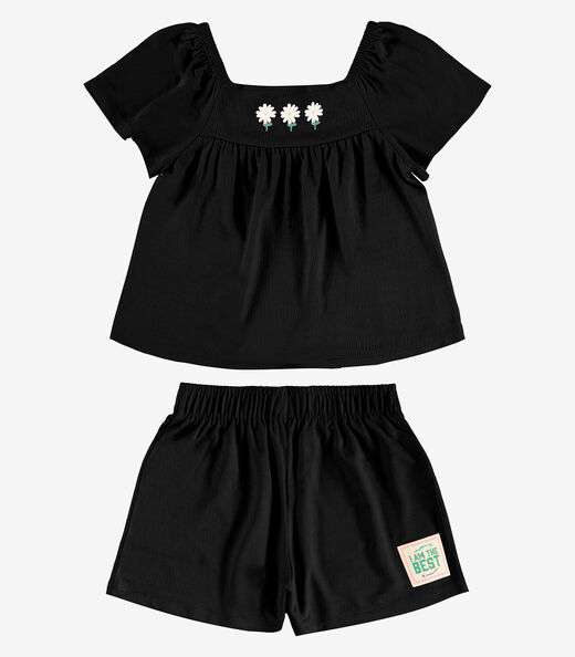 Conjunto Blusa c/ Shorts Visco Maquineta Rovi Kids Preto