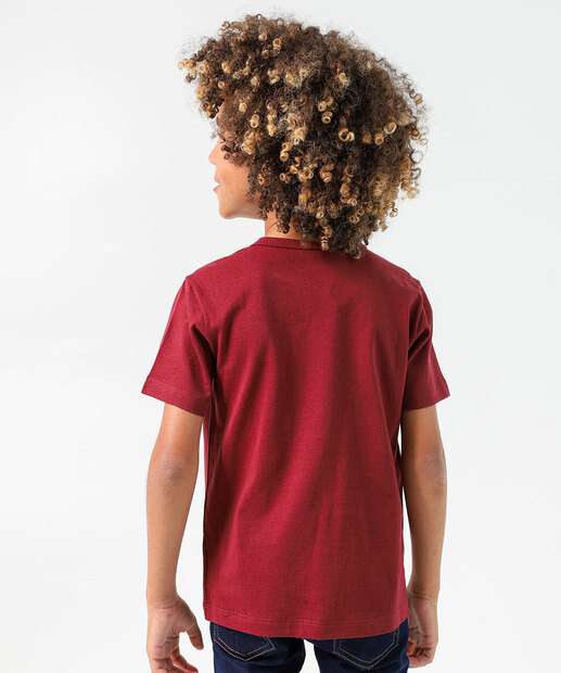 Camiseta Infantil Estampada Manga Curta MR Tam 4 a 10 Vinho