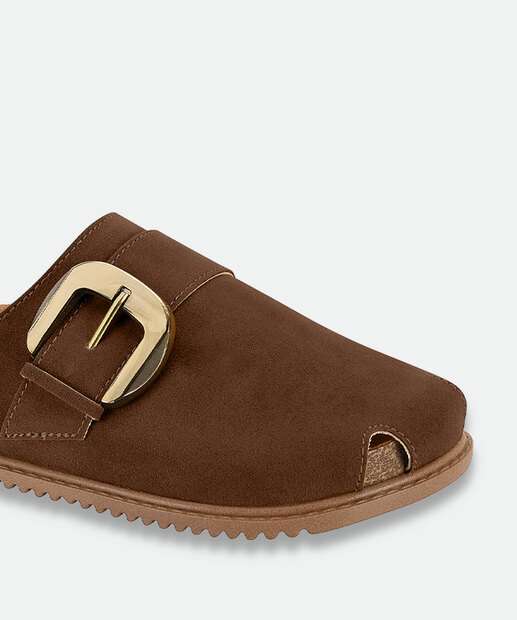 Mule Feminino Fivela Bico Redondo Beira Rio Marrrom