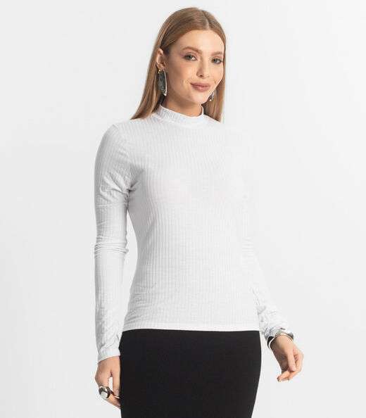Blusa Manga Longa Feminina Canelada Select Branco