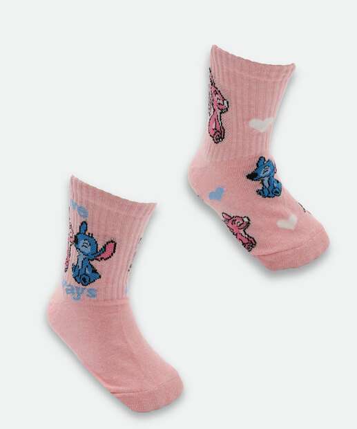 Image_Kit 2 Meias Infantil Estampa Stitch Disney Rosa